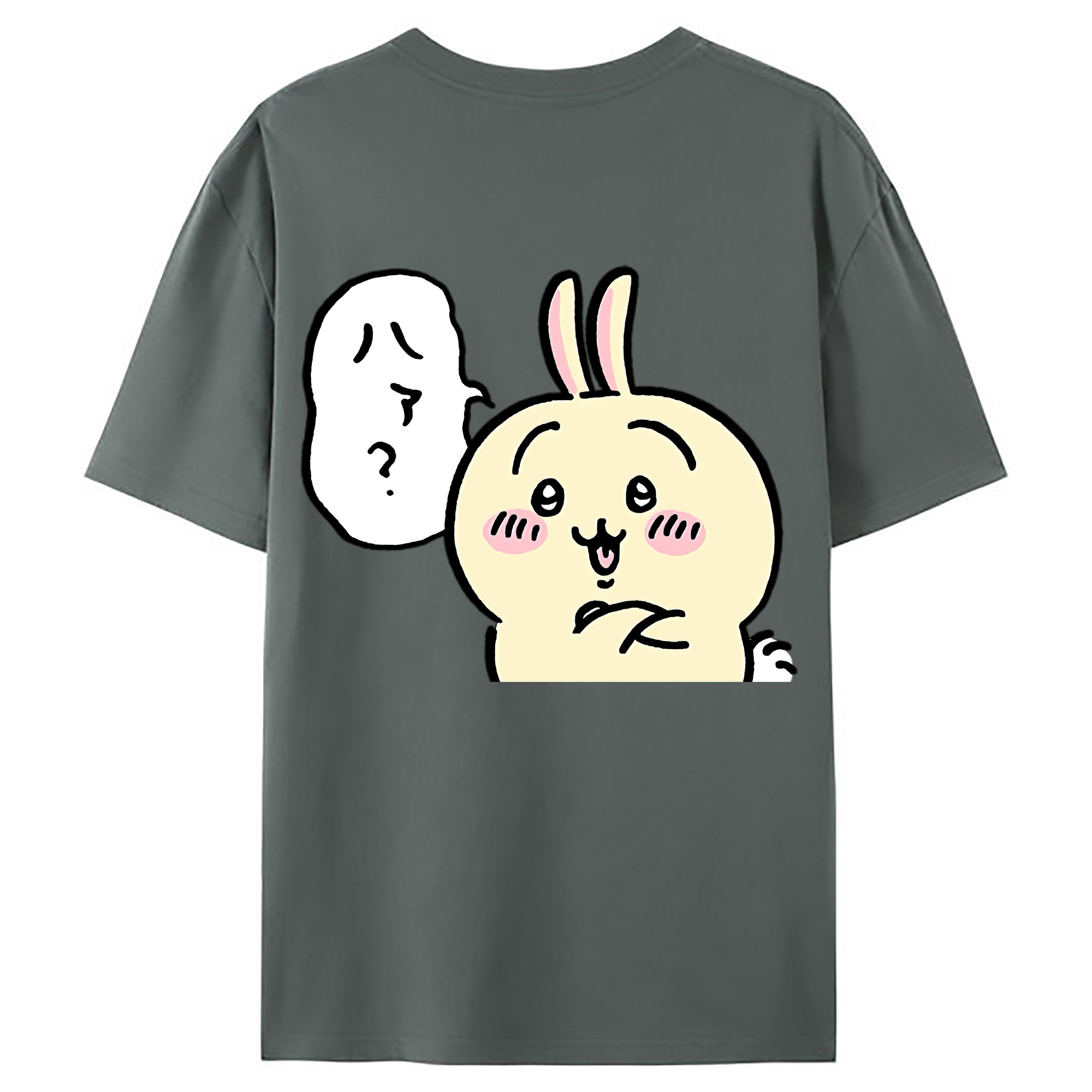 （画像用） ちいかわ うさぎ Chii-kawa usagi 綿100％ メンズ半袖Tシャツ（バックプリント） 通気性
